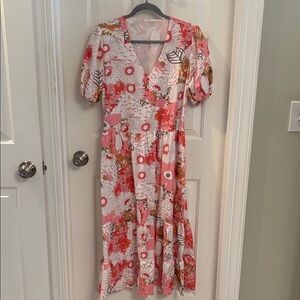 Amazon Pink Floral Maxi Dress with Puff Sleeves